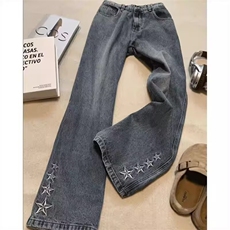 黑色五角星刺绣男女潮牌美式高街痞帅风微喇裤SD660P40，男装休闲裤，星座1112-1