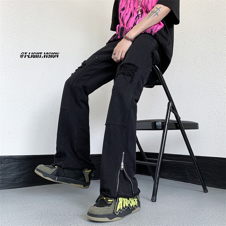 B221美式ins高街暗黑小众破洞拉链牛仔裤LK23069-P65控88,男装牛仔裤,电商B221