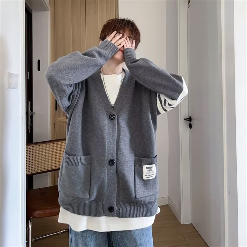 开衫v领毛衣秋冬季男针织衫慵懒风上衣条纹针织衫YM022P45,男装针织衫/毛衣,星座1116-2