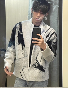 【有货】B06CC-特P68  撞色毛衣男秋冬高级痞帅针织开衫外套图片