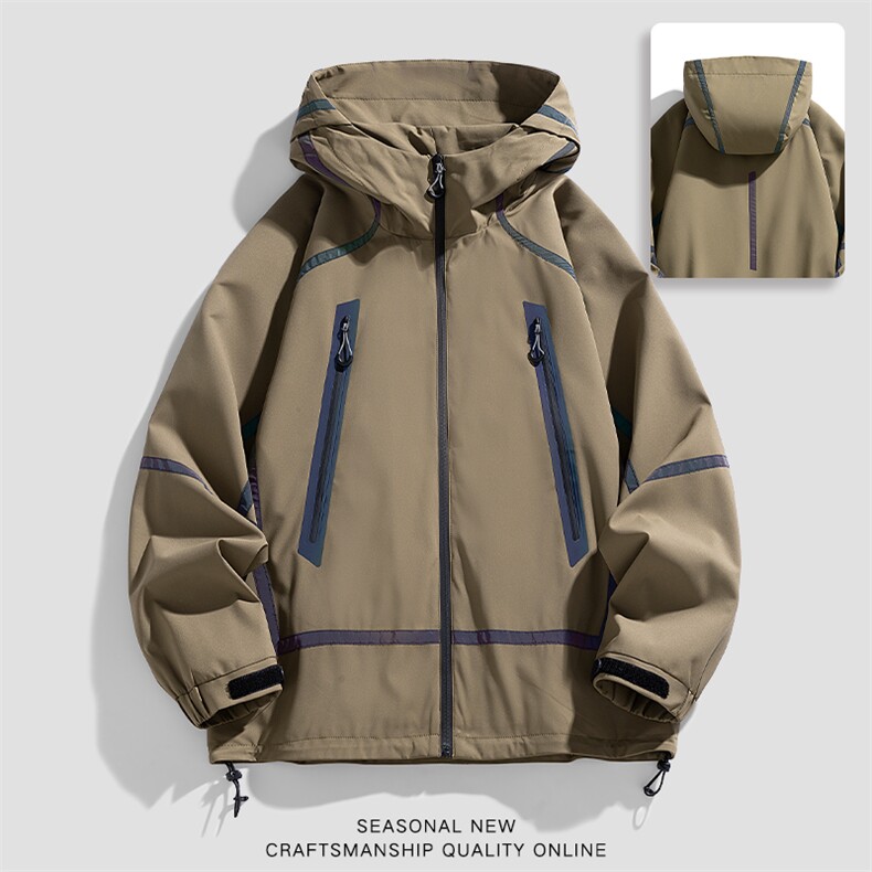 新款现货户外夹克男连帽烫金返光冲锋衣外套DSA157B-J2511-P65,男装夹克,电商A157B