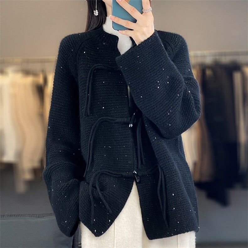 秋冬季羊毛休闲气质通勤牛角扣时尚百搭羊毛开衫外套,女装羊毛衫,鸿陌羊绒
