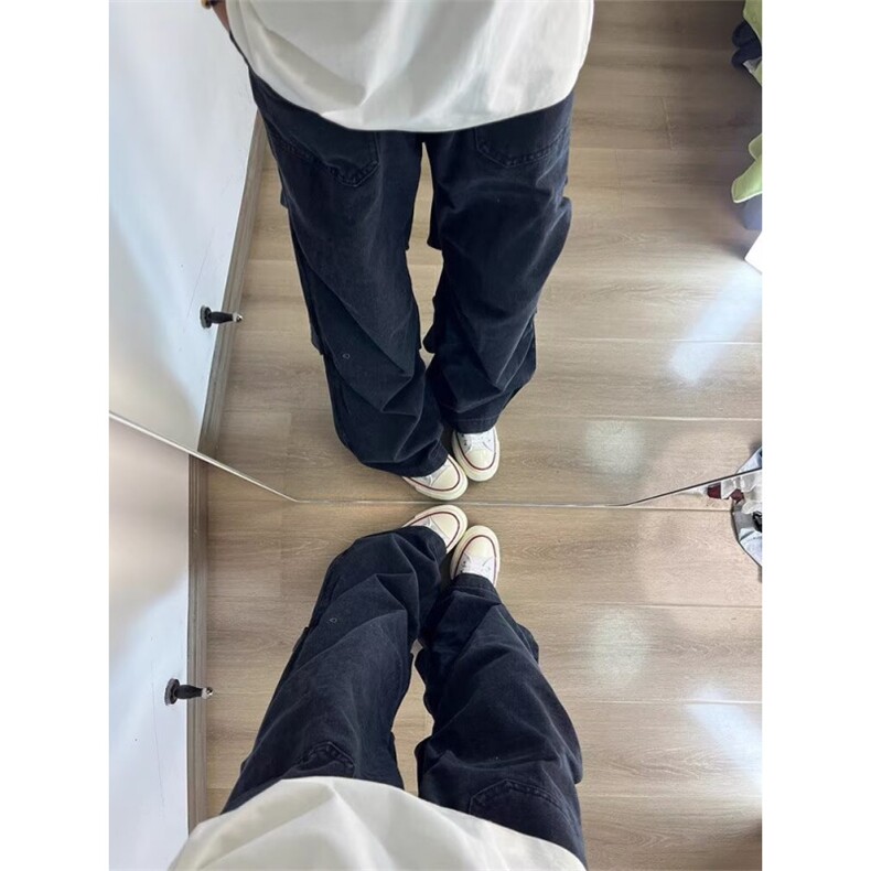春季美式复古小众打褶垂感牛仔裤男女新款宽松直筒显高工装休闲裤,男装牛仔裤,星座506A