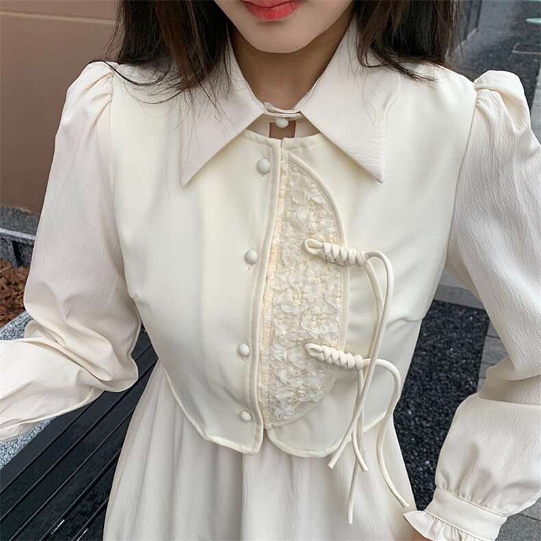 现货2024年春季女金典时尚潮流新中式复古盘扣网红假两件套连衣裙,女装连衣裙,煊芮熙