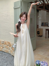 2025年夏季文艺复古无袖裙花苞裙，女装连衣裙，诺蝶