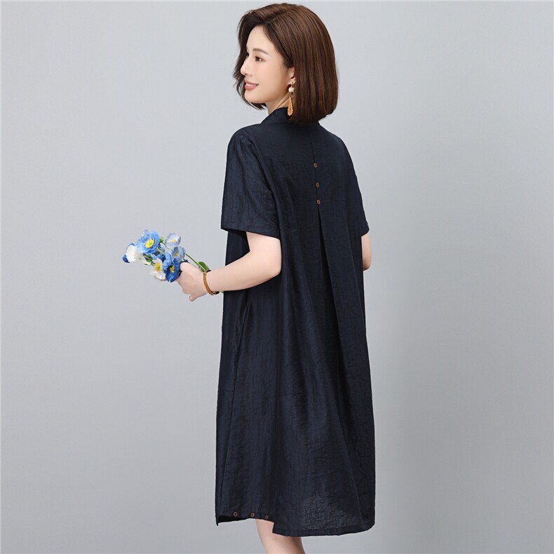 天丝连衣裙女夏季2026新款宽松遮肚子大码洋气衬衫裙妈妈休闲裙子,女装连衣裙,独衣靓