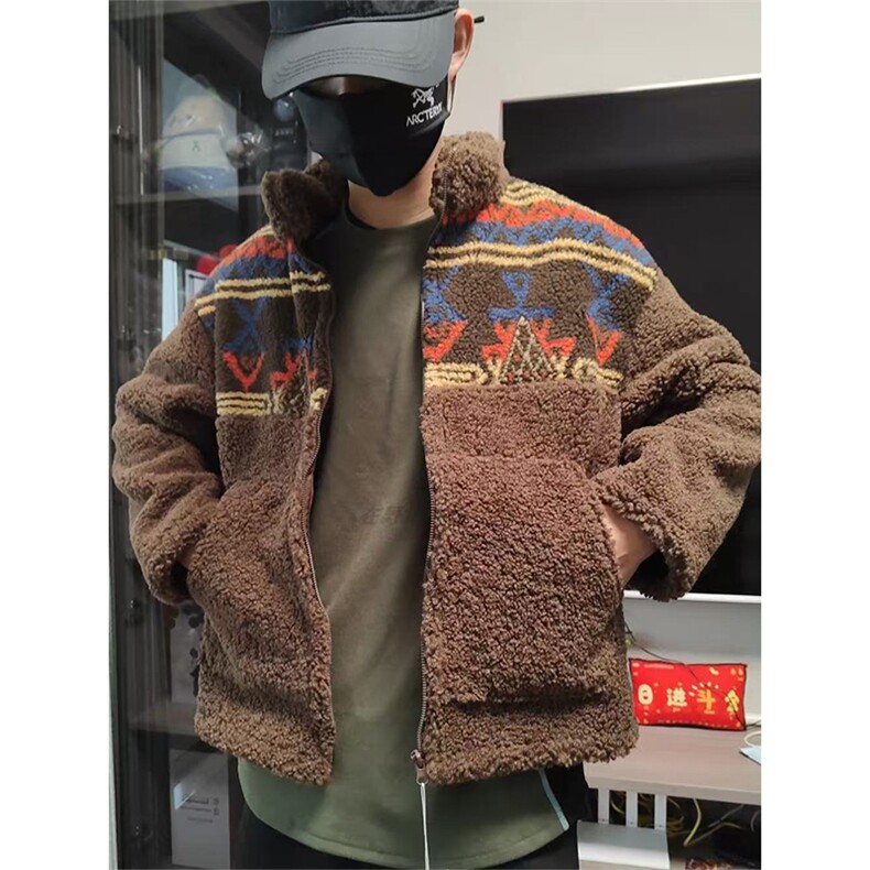 高品 费尔岛撞色提花保暖摇粒绒立领羊羔绒外套男女 A1212-P105图片