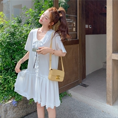 温柔风白色花边衬衫连衣裙女夏2025新款超好看减龄独特漂亮小短裙，女装连衣裙，2C016