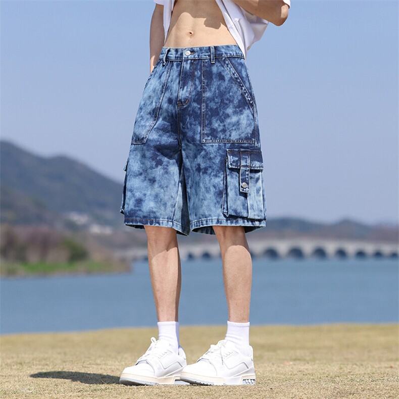 GENIOLAMODE美式潮牌痞帅五分牛仔短裤男士新款2025夏季工装中裤,男装牛仔裤,星座109