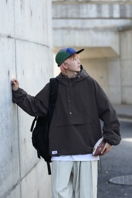 春秋外套男设计感半拉链套头连帽衫日系复古休闲冲锋衣W5411-P42,男装夹克,星座512-2