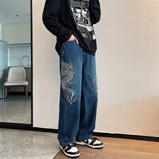 牛仔裤男秋季潮大码休闲裤子全刺绣双龙裤子N8104P48，男装牛仔裤，星座1116-2