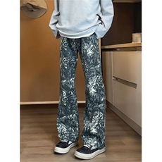 满印印花牛仔裤男款高街水洗美式复古微喇宽松直筒长裤AM4108P48，男装牛仔裤，星座1013-5