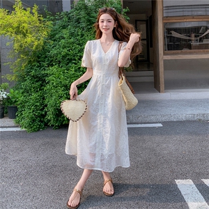 法式温柔风甜美重工刺绣后腰松紧刺绣连衣裙女182-8709P145K198图片