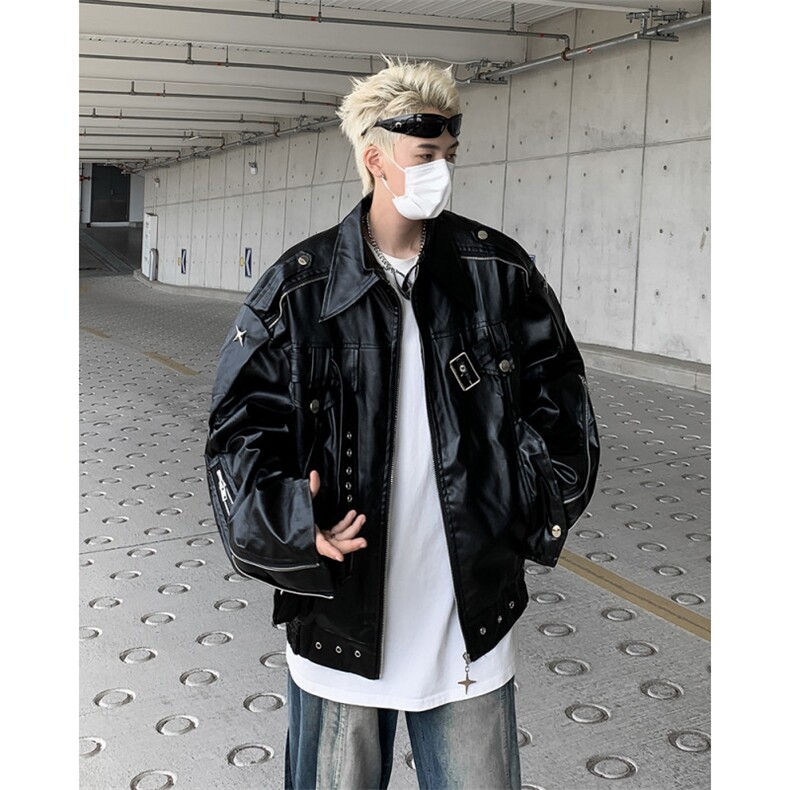 美式高街皮衣男士韩版潮流痞子帅气宽松2024秋冬ins外套W6079-P82,男装皮衣,星座412-3