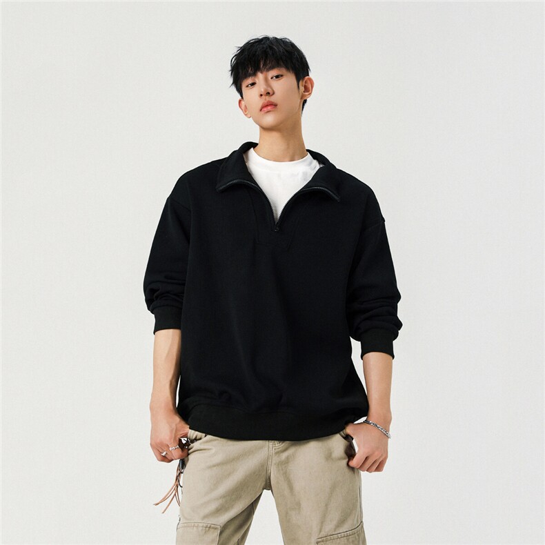 坑条肌理感春季新款半高领拉链男士卫衣上衣潮牌痞帅外套P58，男装卫衣，电商C306-1