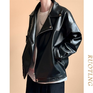 现货-春装皮衣外套男翻领休闲皮夹克潮牌PU机车服A506P90 加绒100图片