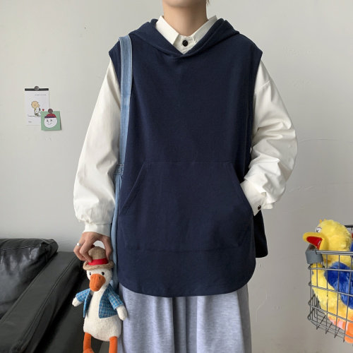 秋冬港风针织背心宽松休闲慵懒风毛线连帽马甲情侣学生H204/P50，男装背心/马甲，钱塘713