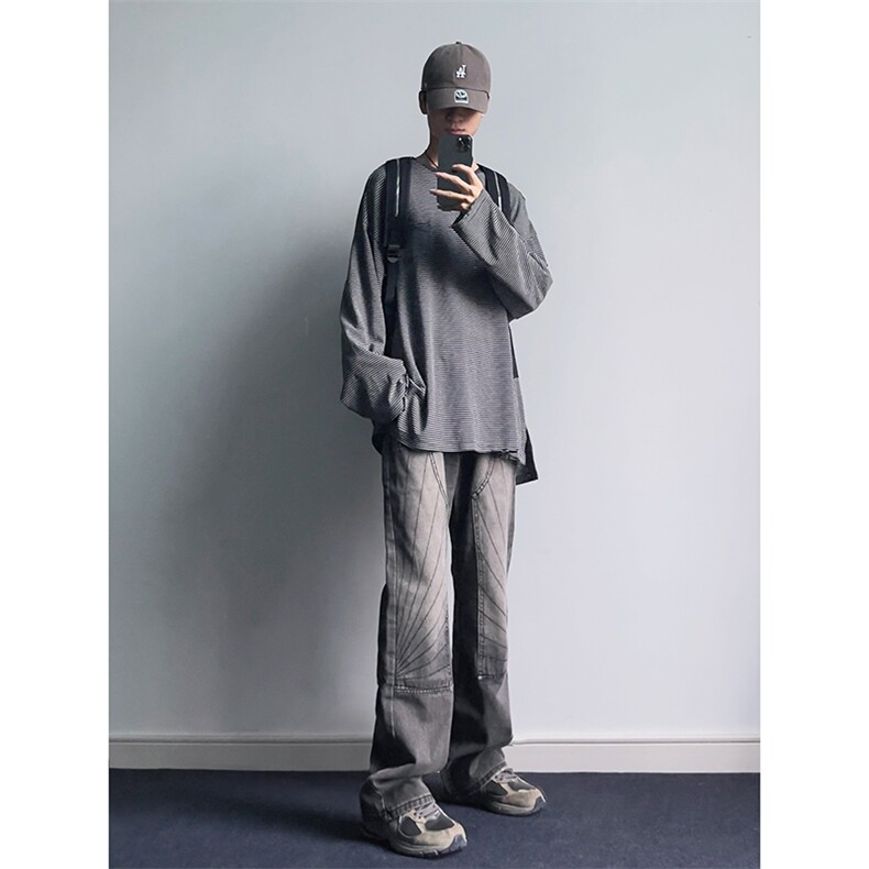 B221美式ins高街暗黑小众铆钉伐木裤牛仔裤LK23145-P65控88,男装牛仔裤,电商B221