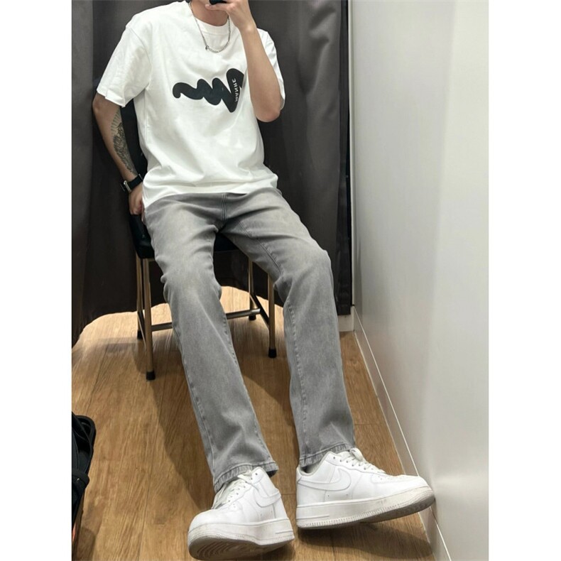 烟灰色牛仔裤秋冬款男生穿搭高级感长裤子K33-P45,男装牛仔裤,星座1007（原301D）