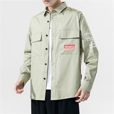 2021春季新款无影墙日系大码男字母印花韩版休闲宽松衬衫C557-P45，男装衬衫，电商A001