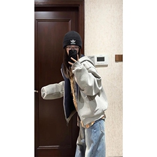 抖音得物高品质二开26春装美式重磅宽松结构双面连帽卫衣外套W68，女装短外套，电商A486-1