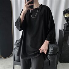2021新款短袖T恤男宽松潮流纯色半袖上衣港风五分袖休闲-T，男装T恤，星座601-1