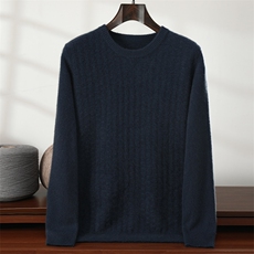 秋冬新款纯色针织圆领套头上衣时尚百搭，男装针织衫/毛衣，隆格羊绒