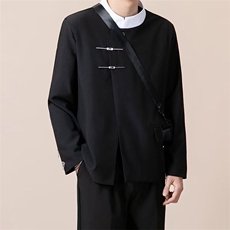新中式男装黑外套休闲小西服风垫肩拼色中山装夹克W6592-P60，男装夹克，星座412-2