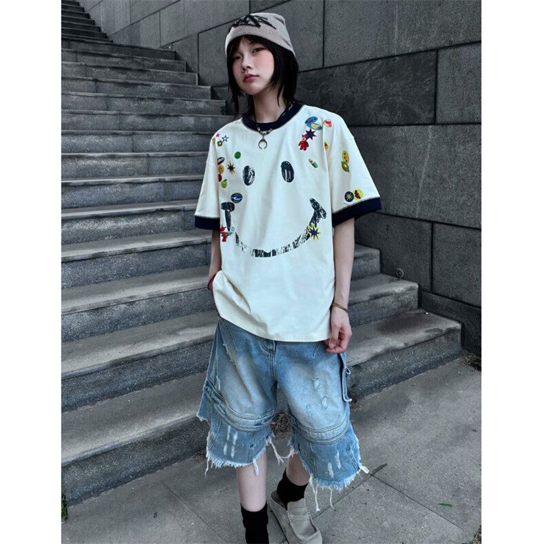 笑脸印花涂鸦短袖t恤男TX7303-特P35,男装T恤,星座1007（原301D）