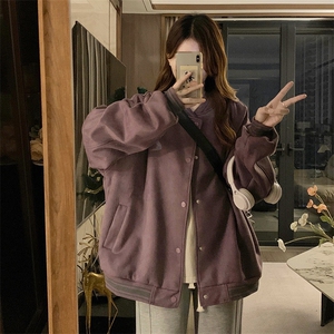 A341-P100 vintage拼接棒球服春秋新款设计感小众夹克外套图片
