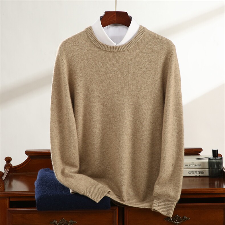 秋冬季35%羊绒简约休闲百搭商务七针一线双层圆领羊绒衫男装，男装羊绒套衫，云暖羊山羊绒
