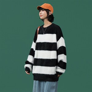 2025秋冬新款中性风条纹破洞大码宽松毛衣A071-8805-P70,男装针织衫/毛衣,电商A125