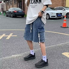 工装牛仔短裤男夏季潮牌痞帅2026新款五分中裤1001-1-D775-P38，男装牛仔裤，星座1001-1