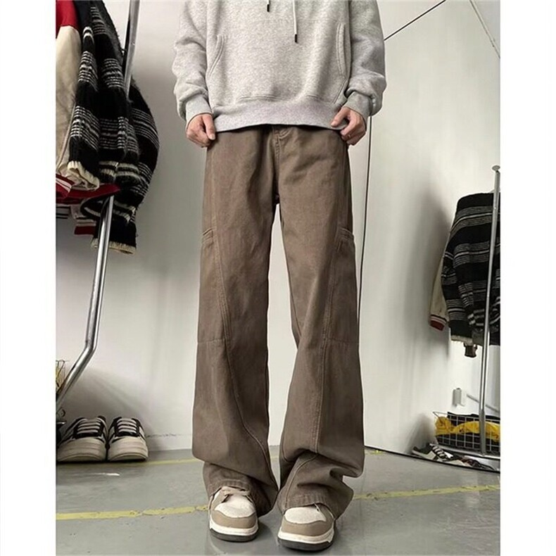 美式复古高街牛仔裤男春秋季潮牌小众美拉德棕色直筒cleanfit长裤,男装牛仔裤,星座506A