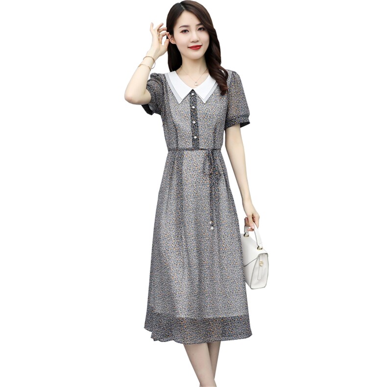 2021夏季新款时尚显瘦碎花连衣裙优雅气质中长款女装裙子,女装连衣裙,笃写