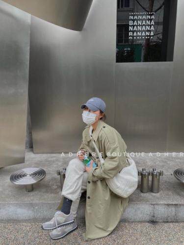 现货春季撞色扣风衣韩版宽松，女装风衣，ADHERE