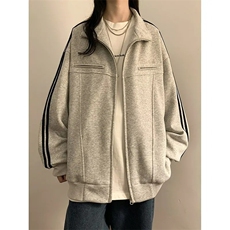 有货。条纹卫衣外套女春秋潮牌街头两道杠运动开衫WB640-P50，女装短外套，星座412-3