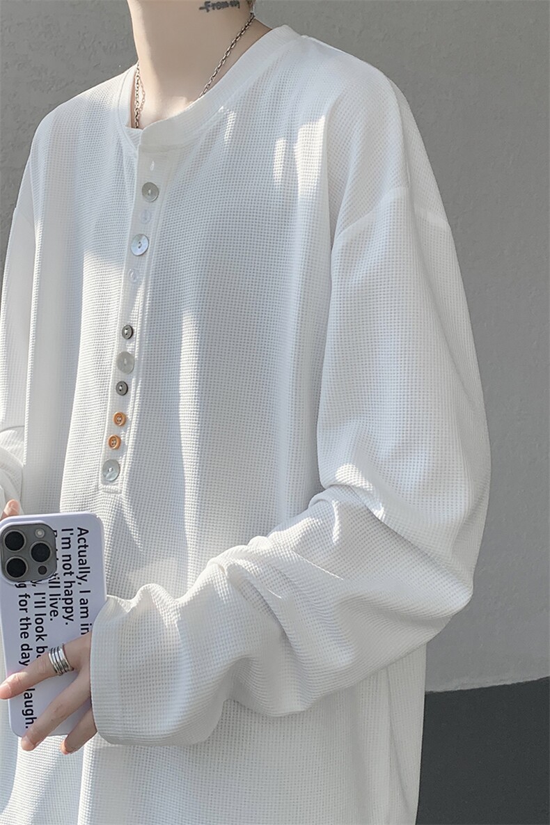 8XL-M慵懒肌理感华夫格廓形云母贝纽扣长袖T恤打底长袖CX3006P48,男装T恤,电商D206-1