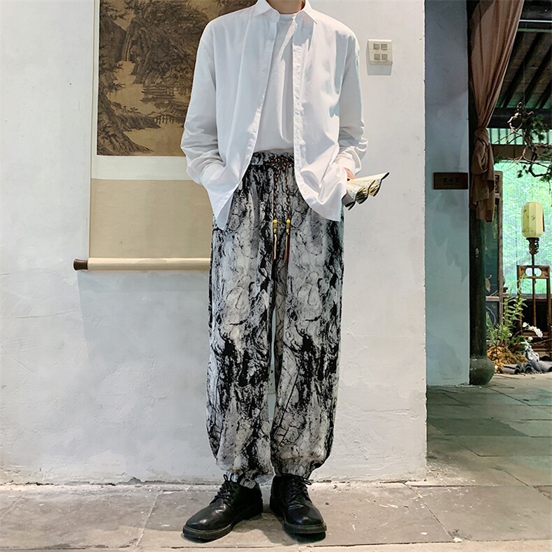 2026港风冰丝扎染抽绳大码M-5XL风休闲裤有套装88798P45，男装休闲套装，星座227-7
