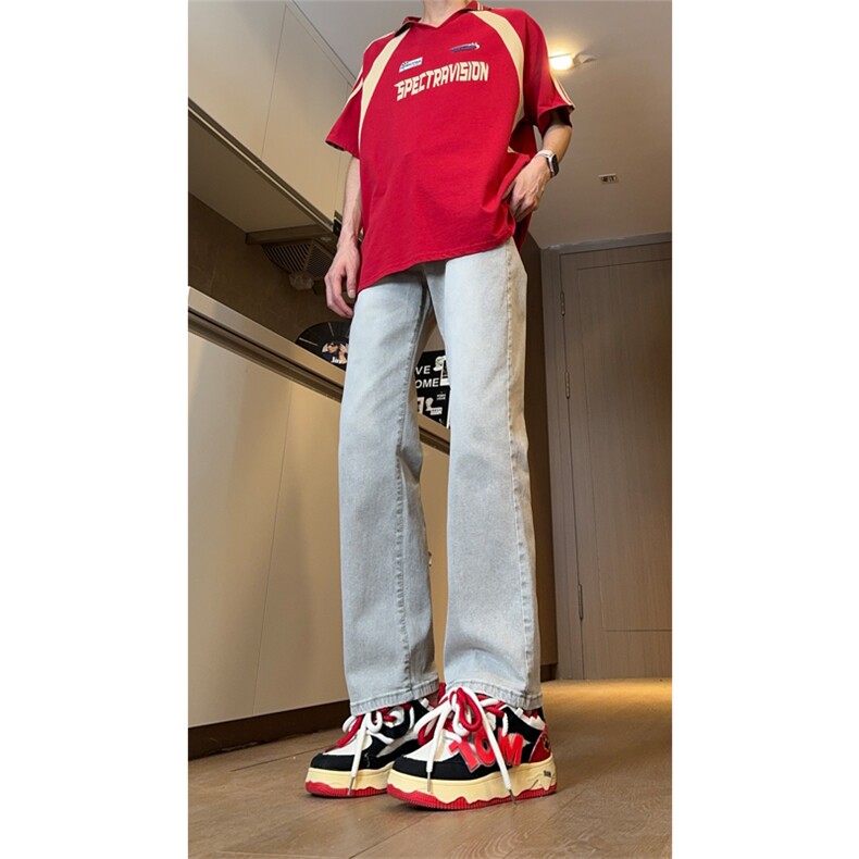 现货大码高品质微喇弹力烟灰水泥色直筒牛仔裤K5800-P55控78,男装牛仔裤,星座205