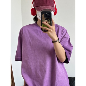 260G重磅纯棉短袖t恤男士夏季复古水洗做旧 TX95-P35图片