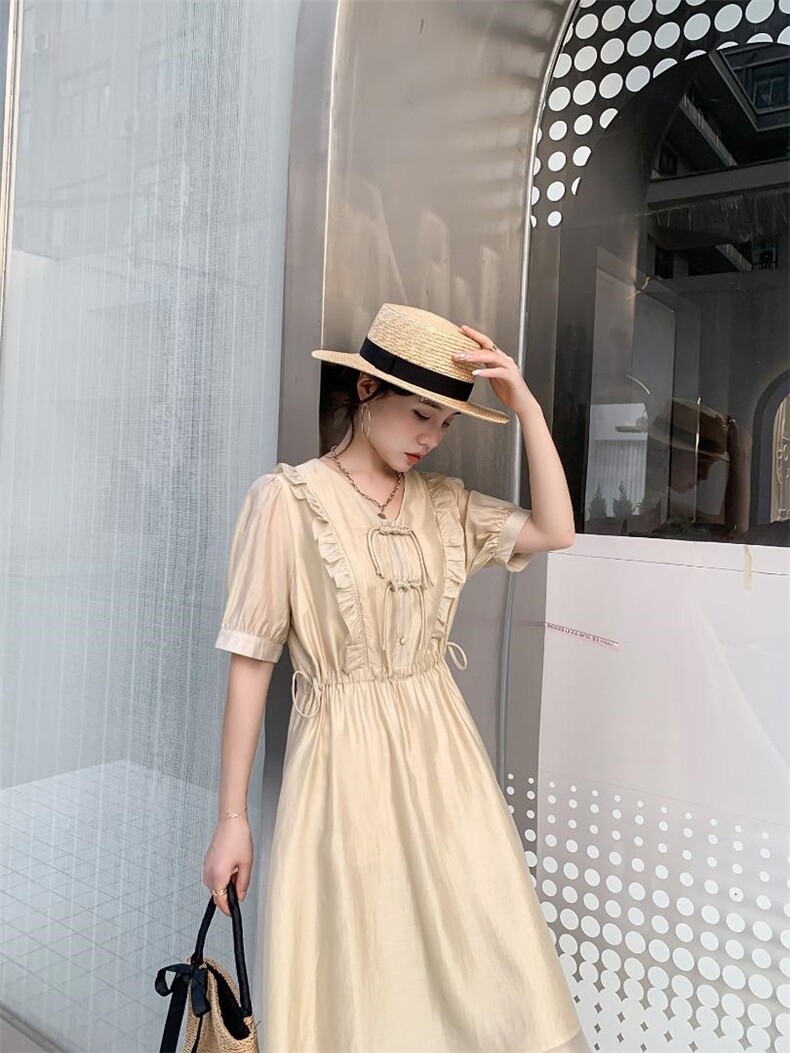 【现货】时尚流行盘扣连衣裙，女装连衣裙，麦丝尚