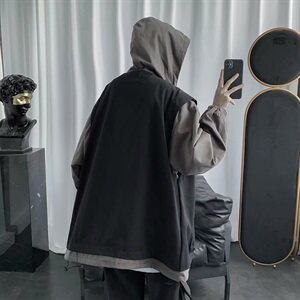 春秋季工装夹克韩版潮流宽松港风假两件男士连帽外套WT08图片