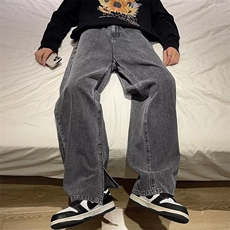 美式高街牛仔裤直筒宽松不规则休闲裤水洗开叉阔腿长裤男N2005P43，男装牛仔裤，星座1116-2