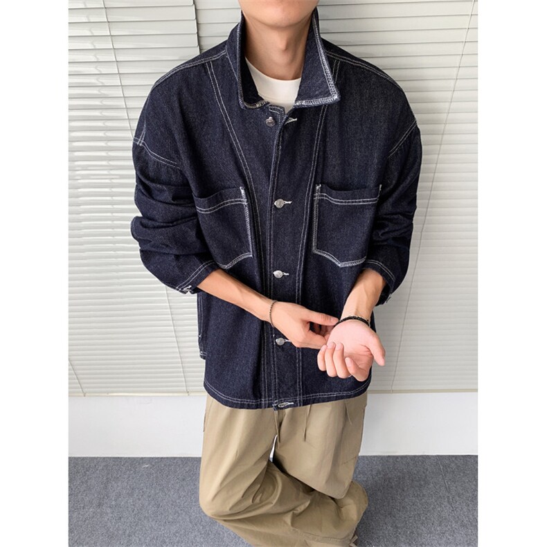 现货得物二开秋季重磅复古丹宁色宽松明线牛仔夹克男JK1256-P78,男装夹克,星座1103-3
