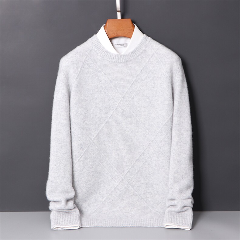 2025年秋季新款百搭男士菱形长袖圆领保暖羊毛衫，男装羊毛衫，迅太羊绒