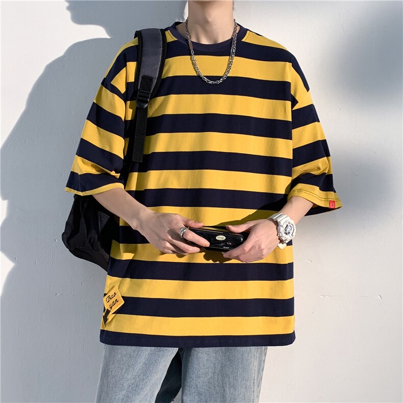 港风条纹短袖T恤潮牌夏季大码休闲男 款号T9104 P30【特价】图片