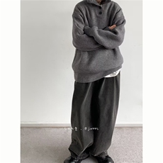 秋冬日系百搭半高领保暖毛衣男女生宽松针织衫外套潮MZ821-P52，男装针织衫/毛衣，星座412-1
