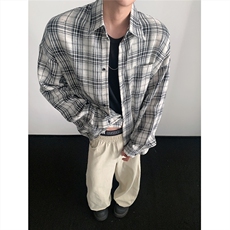 现货~格子大码长袖衬衫C5881/特P23白，男装衬衫，电商A094