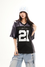 2026春季新款美式撞色百搭V领短袖T恤宽松透气运动上衣YD283-P45，男装T恤，星座509